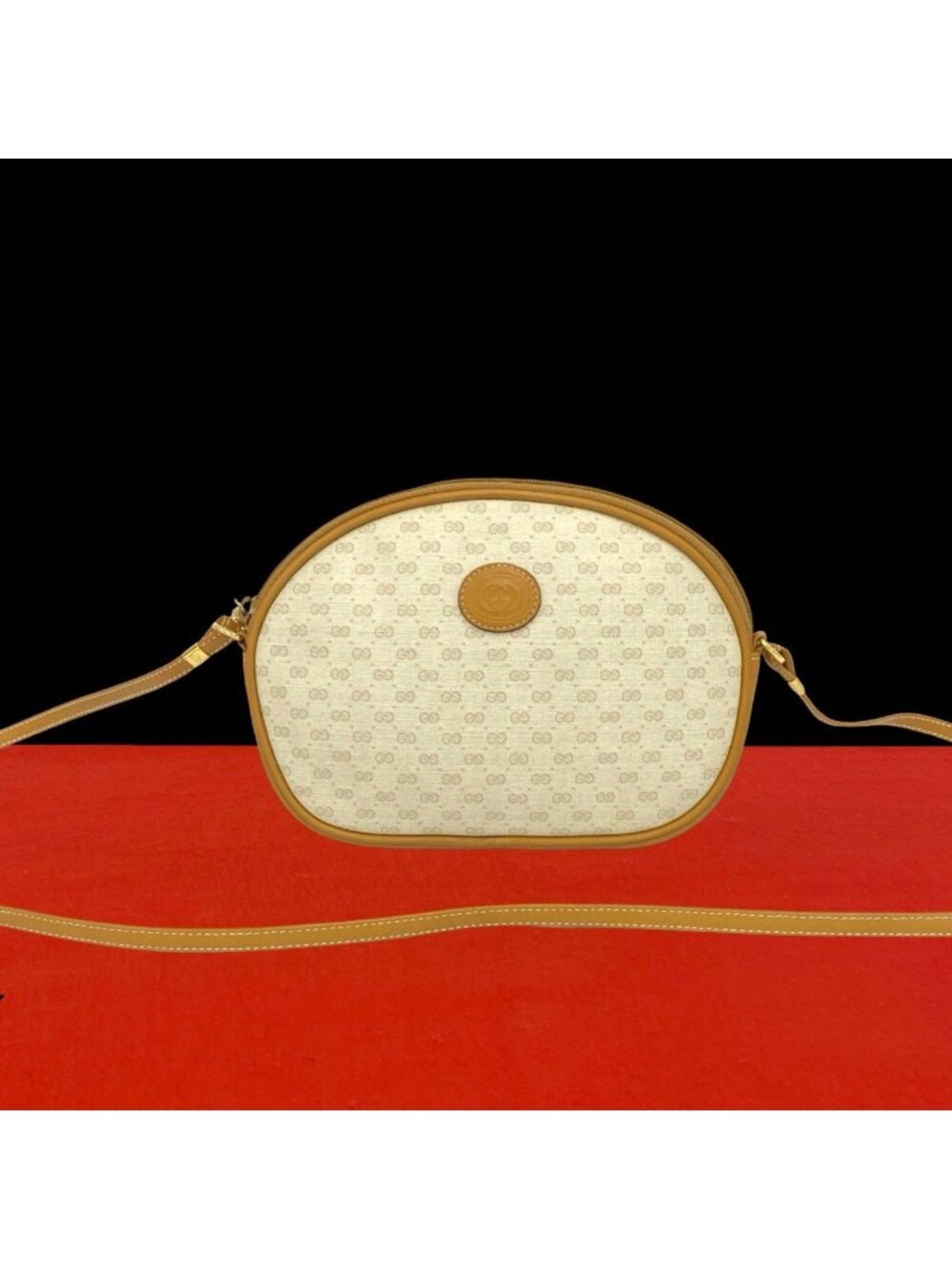 Gucci Vintage Micro GG Logo Leather Mini Shoulder Bag Pochette Ivory Camel